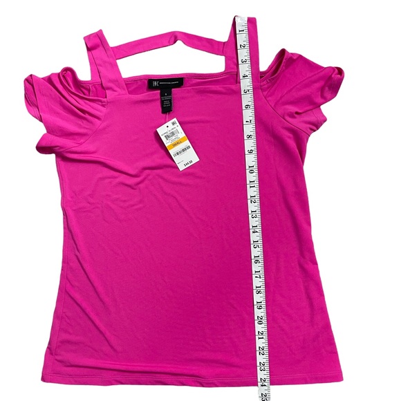 NWT INC Stretch Hot Pink Summer Blouse Cold Shoulder Top S - Picture 4 of 6